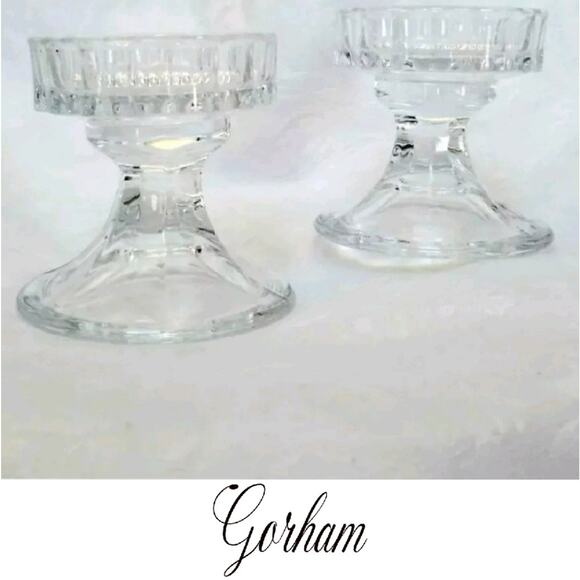 Set 2 New Gorham Glass Pillar Candle Holders Candlesticks Minimalist Classic - Picture 1 of 6